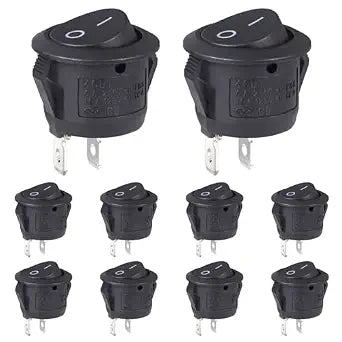VEXUNGA Round Rocker Switch 12V Black On Off Mini Circle Switch 2 Pin 250V 6A 125V 10A KCD1 Round Toggle Switches for RV Car Truck Boat (Pack of 10pcs)
