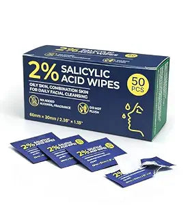 T&K 2% Salicylic Acid Wipes 50 Pcs, Exfoliating for Skin Care
