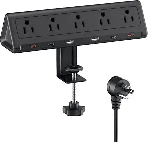 AnnTane Desk Clamp Power Strip USBC, 40W Fast Charging, 6.5 Ft, Black
