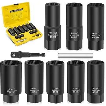 TOPEC 10PCS Deep Lug Nut Remover Heavy Duty, 1/2" Drive Impact Wheel Lock Removal Kit, Spiral Type Lug Nut Removal Tool for Removing Stripped, Broken, Damaged, Rounded Bolts, Nuts & Screws
