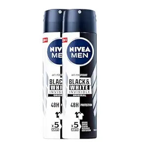 NIVEA Men Invisible for Black & White Original Deodorant Spray 150ml | No White Marks or Yellow Stains | Fresh Scent | Quick-Dry, 2 Packs