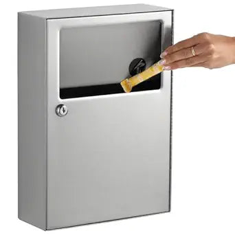 Bobrick Surface-Mounted Sanitary Napkin Disposal  ADA Compliant, Satin-Finish Stainless Steel, Leak-Proof 1.2-gallon Capacity, Self-Closing Panel, Durable & Hygienic Design for Commercial Bathrooms (Model B-254)