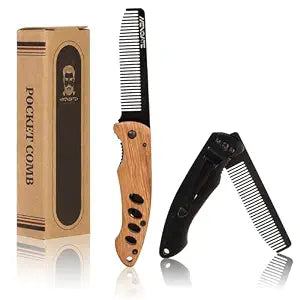 1PC Wooden Beard Comb for Men - Folding & Secure Lock & Pocket clip, 0.12lb