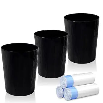 UUJOLY Small Bathroom Trash Can with Bags Garbage Can, 3 Pack, Black