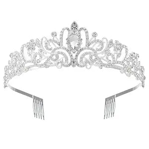 Silver Tiara Crown for Women Princess Rhinestone Headband With Combs