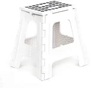 Kikkerland Rhino Foldable Step Stool  Holds Adults up to 300 Lbs, Best for Kitchen & Bathroom  Collapsible, Portable, Lightweight Stepping Stool with Sturdy, Non-Slip Design  White, 15
