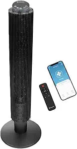 Comfort Zone 42-Inch Smart Wi-Fi Oscillating Tower Fan Γ 5 Speeds, 3 Modes, Adjustable 36Γ42" Height, Bladeless Quiet Standing Fan with Remote, 12H Timer & App Control for Bedroom, Home & Office