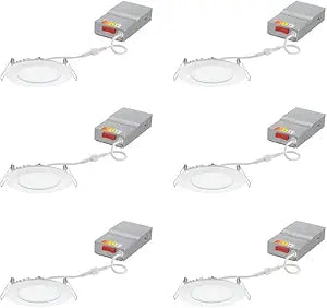 Juno LED Recessed Lights 4 Inch Round Wafer Downlight, 5-in-1 Switchable White Color Temperature, 120 Volts, 4-Inch Ultra-Thin Flat Trim, Matte White, 6-Pack (WF4 SWW5 90CRI CP6 MW M2)