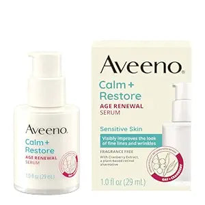 Aveeno Calm + Restore Age Renewal Face Serum, Fragrance Free, 1.0 fl oz