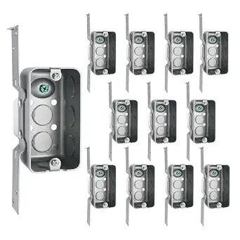 4x2 Inch Single-Gang Metal Electrical Box with TS Bracket, 1-7/8" Deep Drawn Steel Stud Mount Utility Box, 1/2" Knockouts, 12 Pack