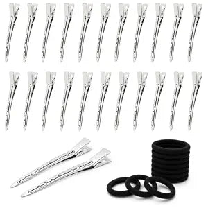 Alligator Hair Clips for Women, 24Pcs Curl Styling Clips, 10Pcs Hair Ties
