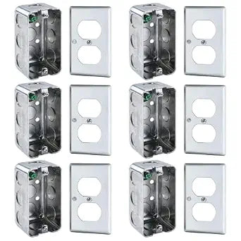 4"x2" Electrical Box with Cover, Metal Electrical Outlet Box 1-Gang 1-7/8" Deep, Ten 1/2'' Knockouts, 6 Set