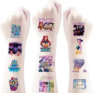20 Pcs Demon Movie Hunters Character Temporary Tattoos, Waterproof Fake Body Art Tattoo Stickers, Trendy Illustrated Transfers for Teens, Costume Party, Carnival, DIY Body Decoration