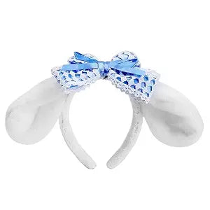 PUCAPOCO Bunny Ears Headband Furry Rabbit Puppy Dog Ears Headband Cute JK Bowknot Headwear for Girls Women Facial Makeup Anime Costume Cosplay(Blue)