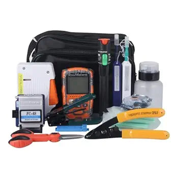Fiber Optic Termination & Cleaning Kit - Visual Fault Locator Fiber Optic Cable Tester, Optical Power Meter, Cleaner, Cleaver, Stripper - Multi Tester Tools Set