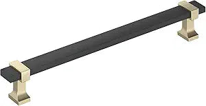 Amerock Overton 7-9/16 inch (192 mm) Center-to-Center Brushed Matte Black/Golden Champagne Cabinet Pull, BP37081BMBBBZ