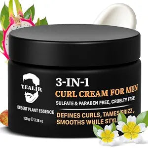 Curl Cream for Men, Anti-Frizz Curl Defining Cream Without Crunch, 3.38oz