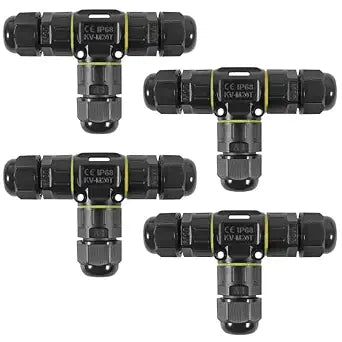 4PCS Waterproof 2Pin Electrical Cable Connector, M20 T Shape Junction Box Wire Range(5-12mm), Suitable for Repair and Extend Power Cables