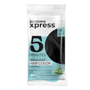 Motions Xpress Permanent Hair Color Shampoo Natural Black – 5 Minute Color, Gray Coverage, Ammonia Free, Deep Shine Hair Dye Shampoo, 0.84 Oz
