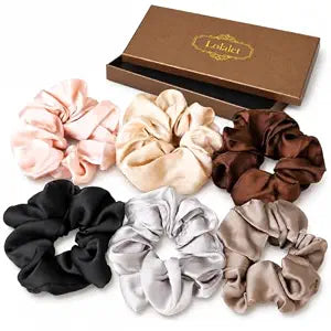 Lolalet Scrunchies for Women, Satin Hair Softer Than Silk Ties Sleep, Big Scrunchy Ponytail Holder with Elastic Bands Girls Thick Thin Curly -6 Pack, Style A