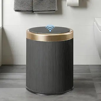 URALFA Automatic Motion Sensor Bathroom Trash Can with Lid, Touchless Trash Bin, Smart Dog Proof Garbage Can, Small Waste Basket for Toilet, Office, Bedroom, 2.8 Gallon, Dark Grey