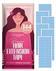Hair Extension Tape (144 Tabs) Hair Tape for Hair Extensions, Tape in Tape Replacement, Tape in Extensions. Extension Tape for Tape Ins, Tape In Tape, 1.6 x 0.3 Inch Pre Cut Tabs