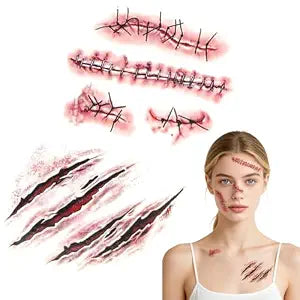 NESTRE Realistic Fake Scar Tattoos,Halloween Waterproof Temporary Stickers