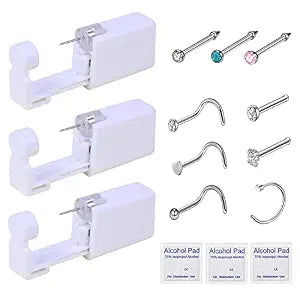 HYJLPAF Nose Piercing Kit, 3 Pack Self Piercing Gun with Nose Studs & Rings