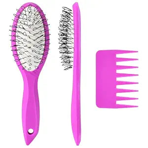 Wig Brush Comb Set, Premium Matte Grip, 2pcs Professional Extension Brush with Ergonomic Travel Size Design for Human and Synthetic Hair