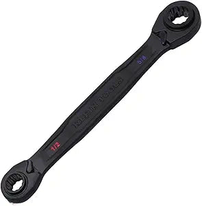 KLEIN TOOLS 68215 4-in-1 Reversible Ratchet Wrench, Box Wrench, SAE Hex Sizes 1/2, 9/16, 5/8, 3/4-Inch, 90-Tooth Ratchet, Pass-Through Design