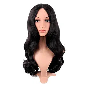 MapofBeauty 22 Inch Long Curly Hair Middle Part Cosplay Wig, Black