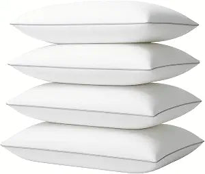 4 Pack Queen Size Bed Pillows for Sleeping  Soft & Supportive Down Alternative Pillows with Gray Piping, Easy to Wash, Hypoallergenic Sleeping Pillows for Side and Back Sleepers