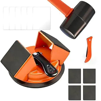Floor Gap Fixer Tool with Lock Lever & Rubber Hammer  Fix Laminate, Vinyl, Hardwood Gaps in Seconds | 45 Head Fits Tight Wall Corners, No Damage, No Floor Pulling | Heavy-Duty DIY Kit (4 Tools)