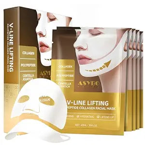 V Line Lifting Face Mask 5 Pack, Collagen Polypeptide Centella Asiatica Full Facial Masks Skincare, Jawline Shaper Mask for Face Lift, Double Chin Reducer, Neck Tightening & Face Firming Mask