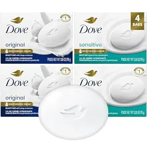 Dove Beauty Bar Soap Variety 4-Pack (Original + Sensitive Skin), 2.6 Oz Ea