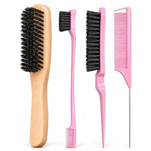 Boar Bristle Hair Brush, 3Pcs Slick Back Brush - Hair Styling Products