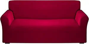 Qubjus Stretch Sofa Cover Couch Covers for 3 Cushion Couch Sofa Solid Color Non Slip Sofa Bed Cover Durable Washable Furniture Protector for Home Decoration(Large, Red)