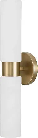 Capital Lighting 651721AD Alyssa Art-Inspired Luxe Faux Alabaster Glass Cylinder Wall Sconce Vanity Bar Light, 2-Light 200 Total Watts, 21" H x 5" W, Aged Brass