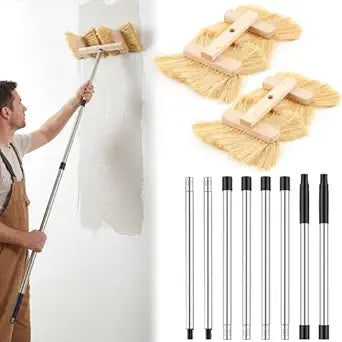 2 Pcs Adjustable Double Crow's Foot Drywall Texture Brush, 14 x 16.5 Inch Sisal Fiber Wall Tool for DIY & Professional Painting, Extendable Stainless Steel Handle