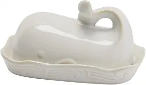 Creative Co-Op Coastal Stoneware Whale Shaped Butter Dish, White