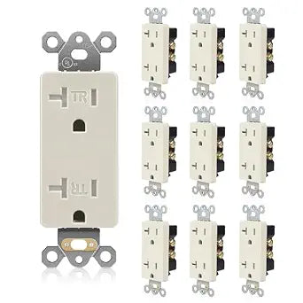 TOPELER 10 Pack Decorator Electrical Outlet, 20A 125V, 2 Pole 3 Wire, Decor Wall Receptacle Outlet with Tamper Resistant, Residential and Commercial Use, UL Listed, Light Almond