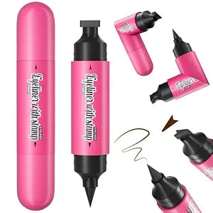 Dual End Winged Eyeliner Stamp Pen, Quick Dry Smudge Proof,Brown Suit