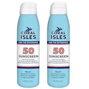 Coral Isles Reef Safe Sunscreen SPF 50 Spray Sunblock 6 Fl Oz Pack of 2