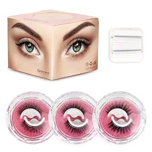 Self Adhesive Eyelashes Reusable No Glue Needed, Natural Look Waterproof Soft Wispy False Lashes Easy Press On (3 Pairs)