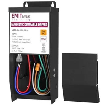 EMITEVER 288W Magnetic Dimmable LED Drvier, 24V Transformer Magnetic Power Supply 120VAC to 24VDC, Compatible with Lutron and Leviton Dimmer, for LED Strip Light,Kitchen,Cabinet,ETL Listed