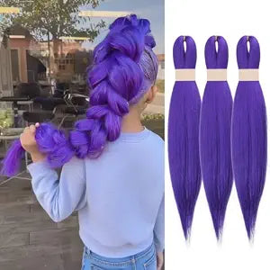 26 Inch Dark Purple Pre Stretched Braiding Hair Extensions 3 Pack