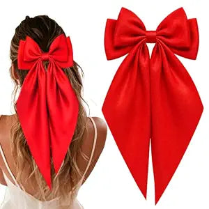 Hair Bows for Women Girls Red Silky Satin Large Coquette Bow Clip