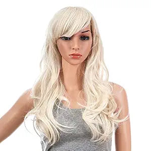 SWACC 26-Inch Long Curly Wave Cosplay Synthetic Wig Colored Hair Piece for Women with Wig Cap (Platinum Blonde)