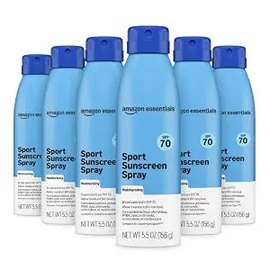 Amazon Essentials Sport Sunscreen Spray, SPF 70, Water Resistant 80 Minutes, Moisturizing, 5.5 oz, Pack of 6