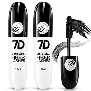 7D Silk Fiber Black Lengthening Mascara, 24H Smudge Proof Waterproof, 2Pcs